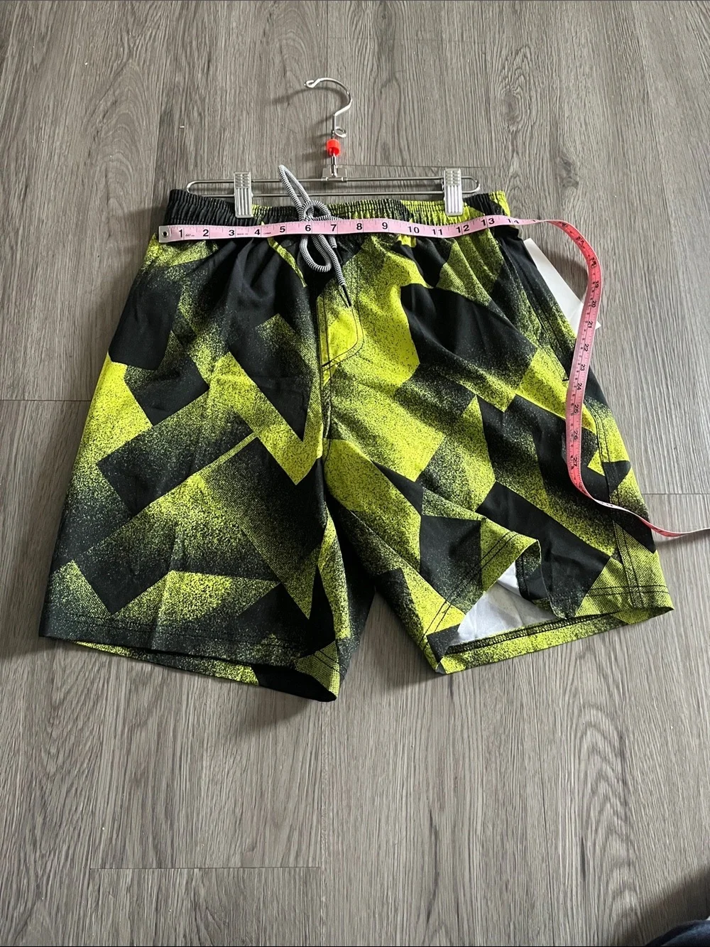 Neon Yellow & Black Geometric Athletic Shorts